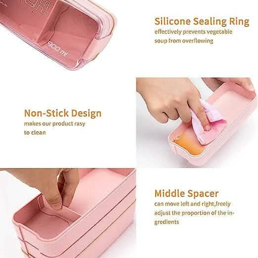 3-Layer Stackable Bento Box Japanese Lunch Box Kit with Spoon & Fork