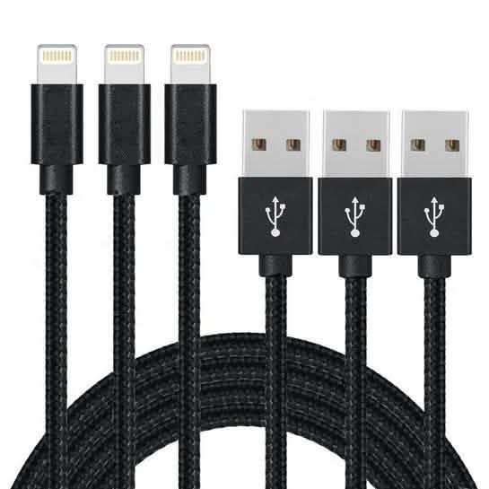 3-Pack: 10 Foot Braided Lightning Cables