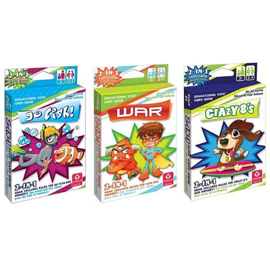 Lot de 3 : jeux de cartes 2-en-1 pour enfants