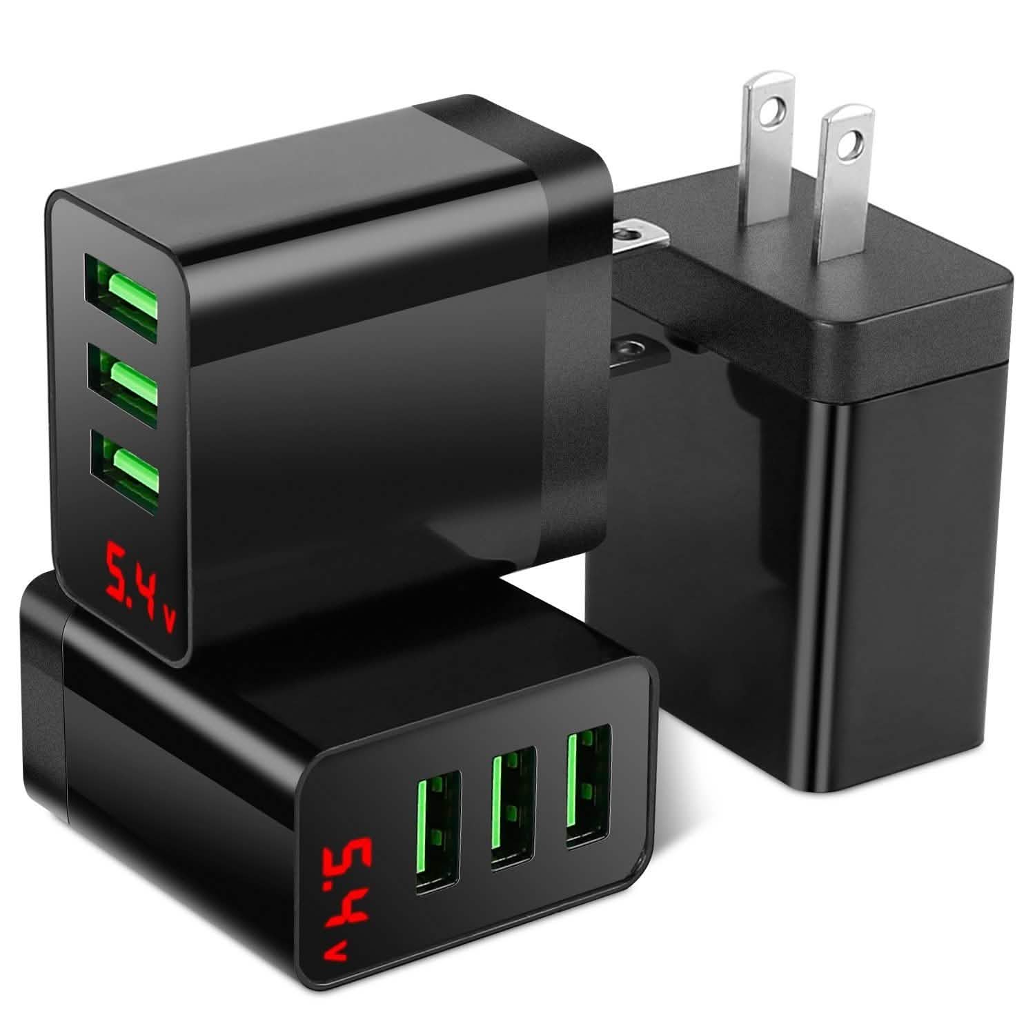 Lot de 3 : Adaptateur de chargeur mural USB à 3 ports