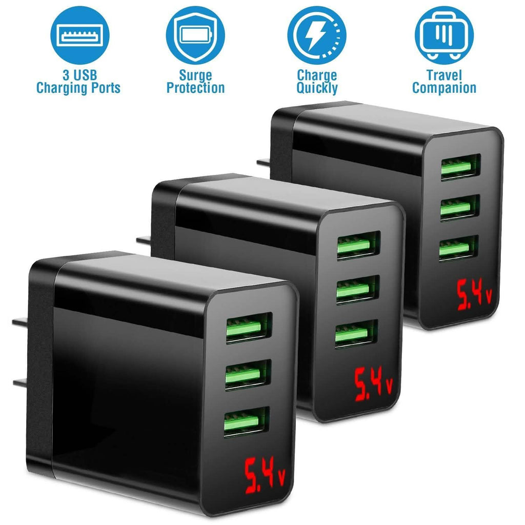 Lot de 3 : Adaptateur de chargeur mural USB à 3 ports