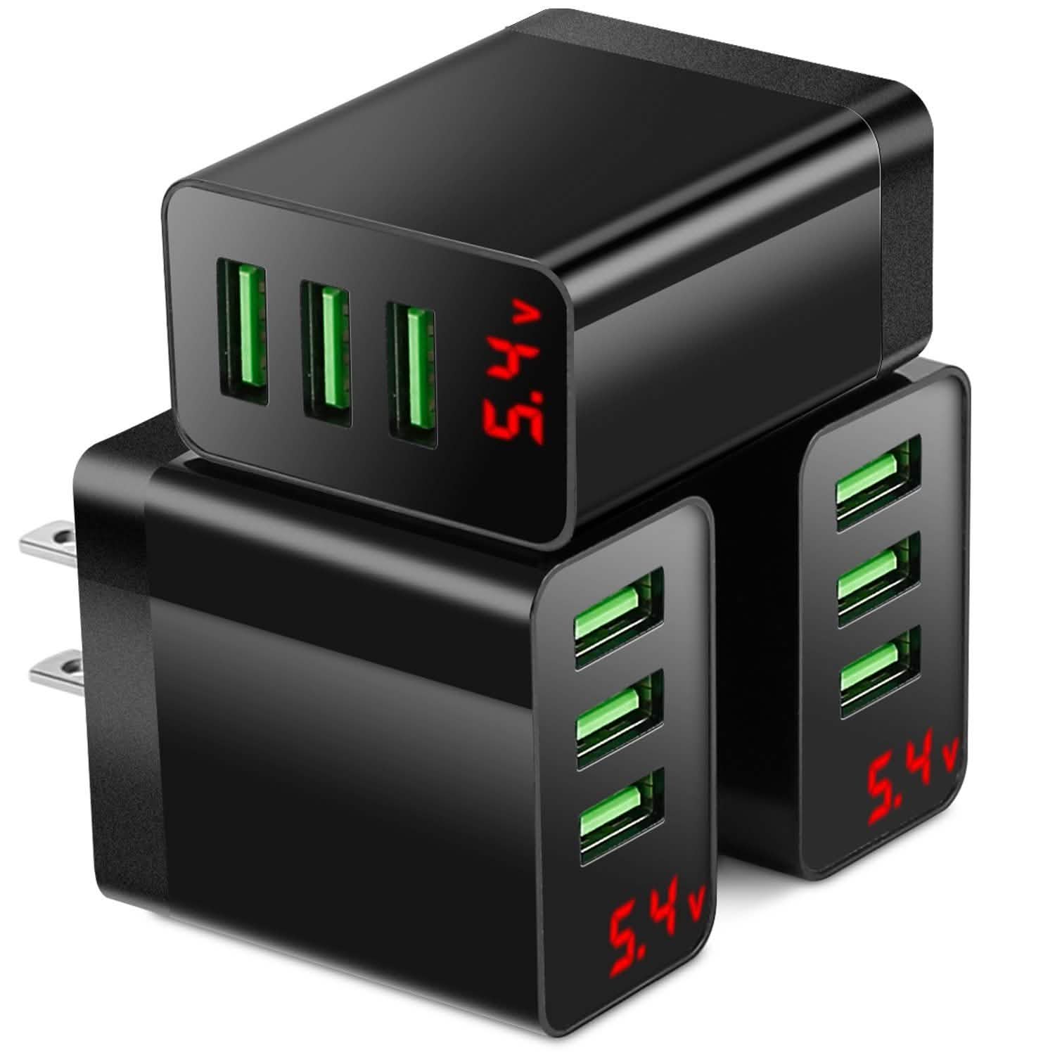 Lot de 3 : Adaptateur de chargeur mural USB à 3 ports
