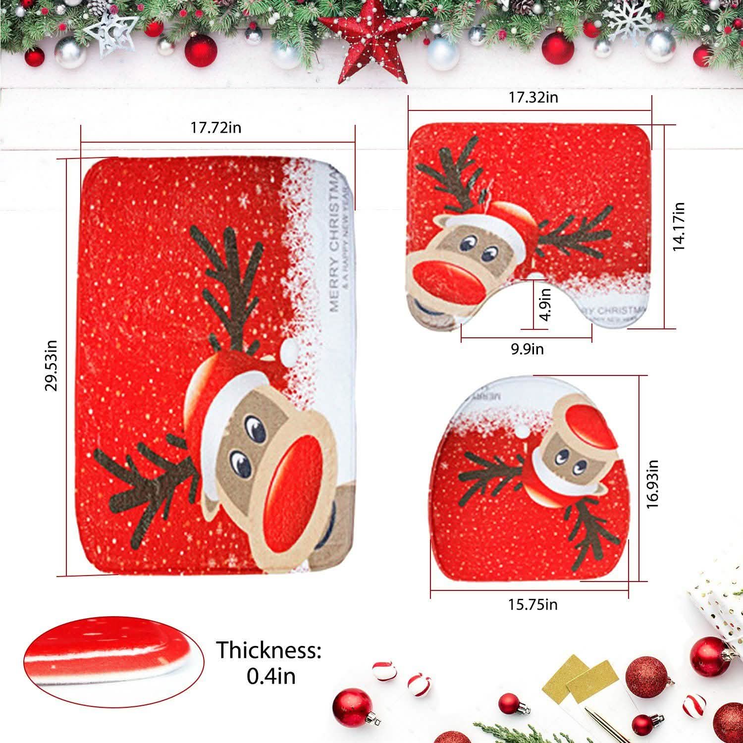 3パック：クリスマスバスルームラグセット