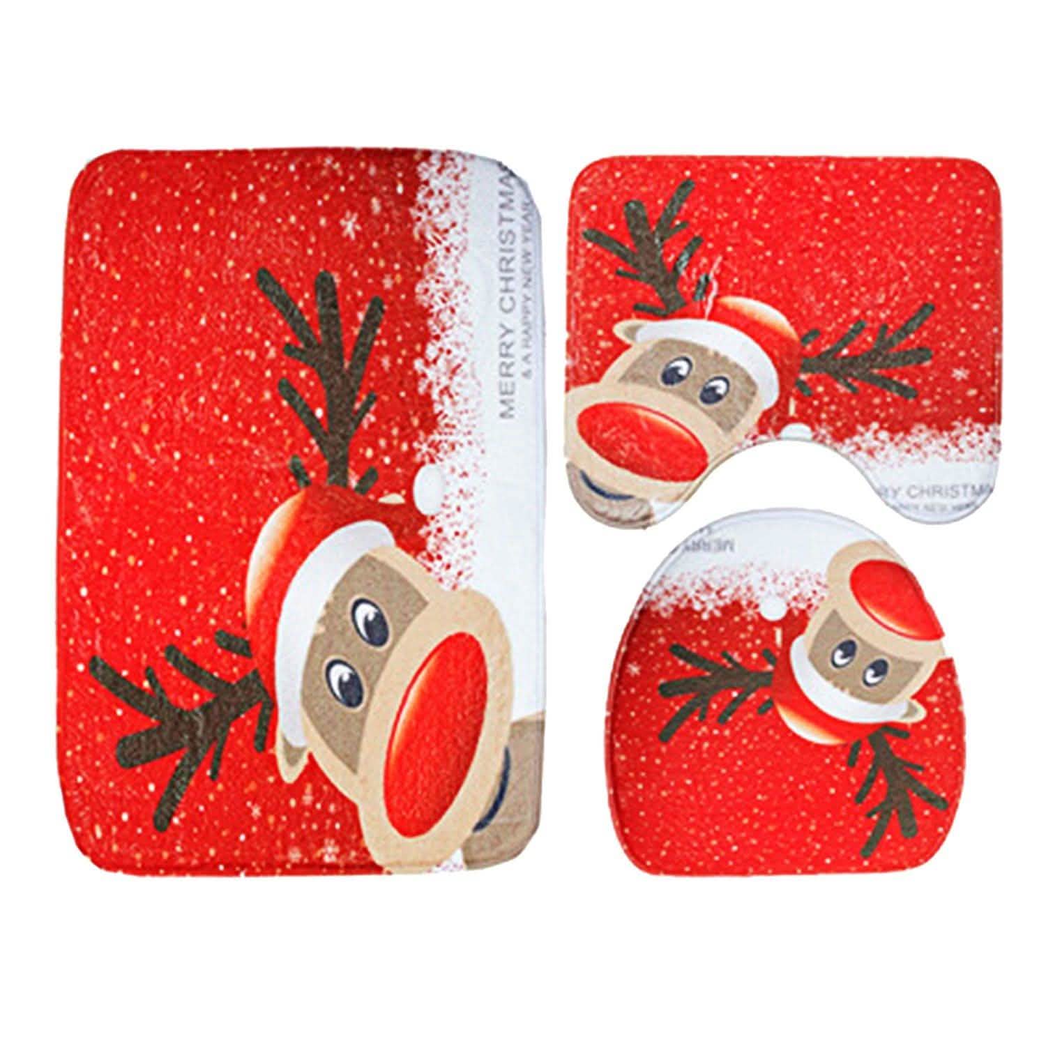 3パック：クリスマスバスルームラグセット
