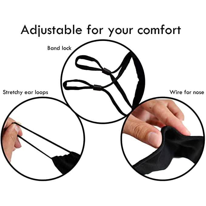 Lot de 3 : masques en coton réutilisables, lavables, réglables avec pochette pour filtre