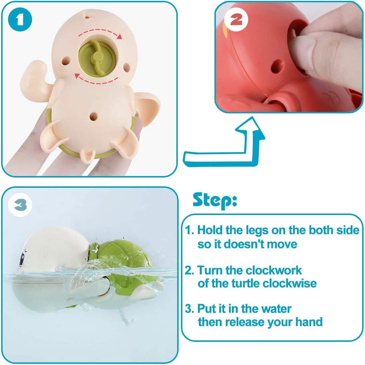 3-Pack: Cute Swimming Turtle Bath Toys