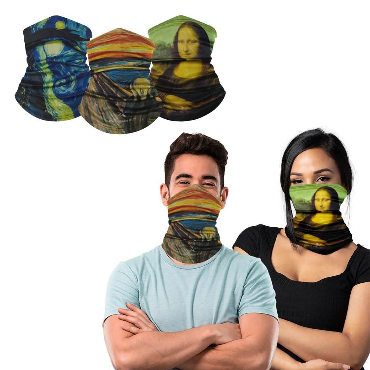 Lot de 3 : Cache-cou multifonctionnel foulard bandana motif Peinture Célèbre