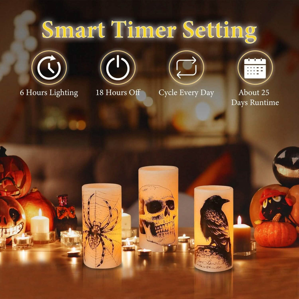 3-Pack: Halloween Battery Operated Flameless Candle Lamp with Timer Setting