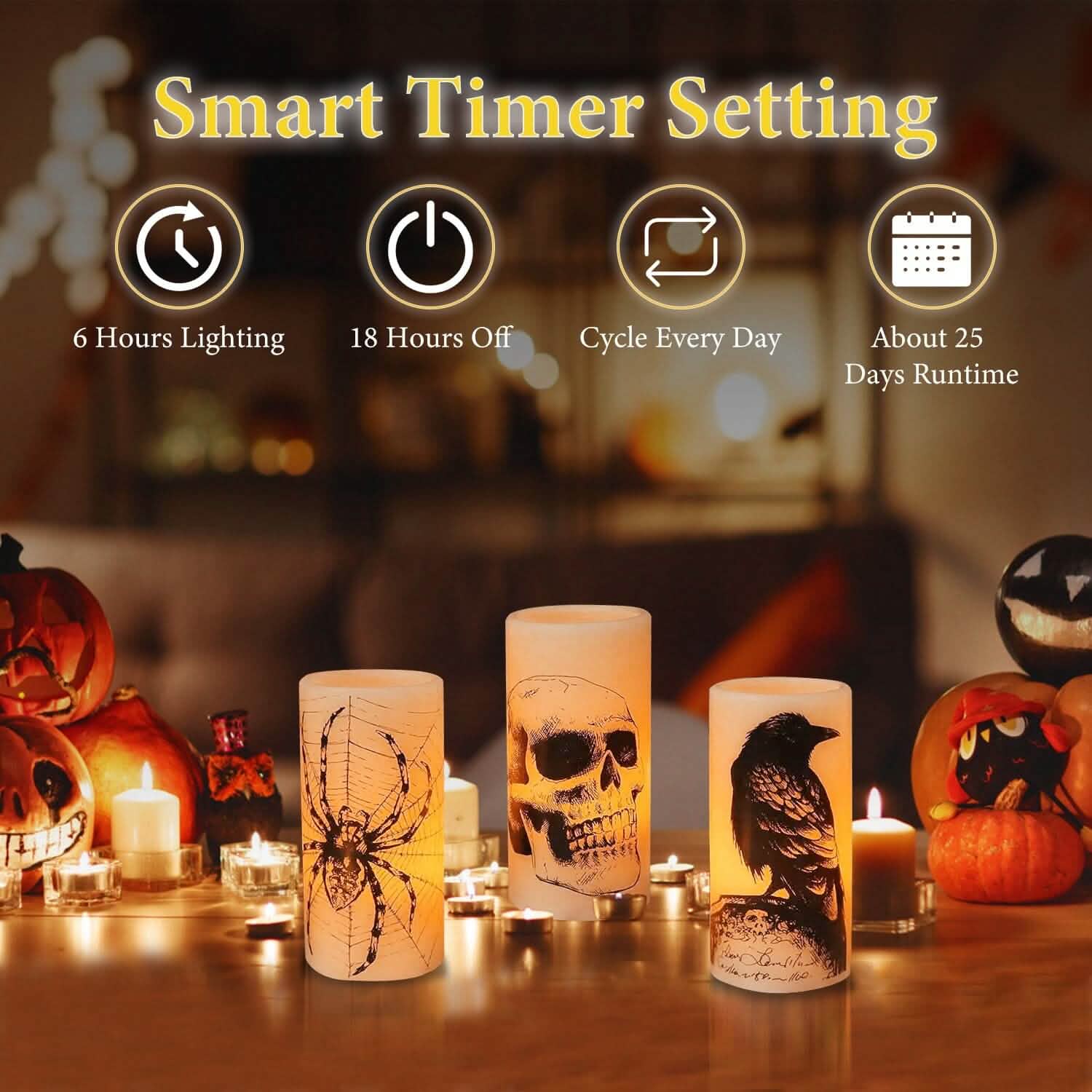 3-Pack: Halloween Battery Operated Flameless Candle Lamp with Timer Setting
