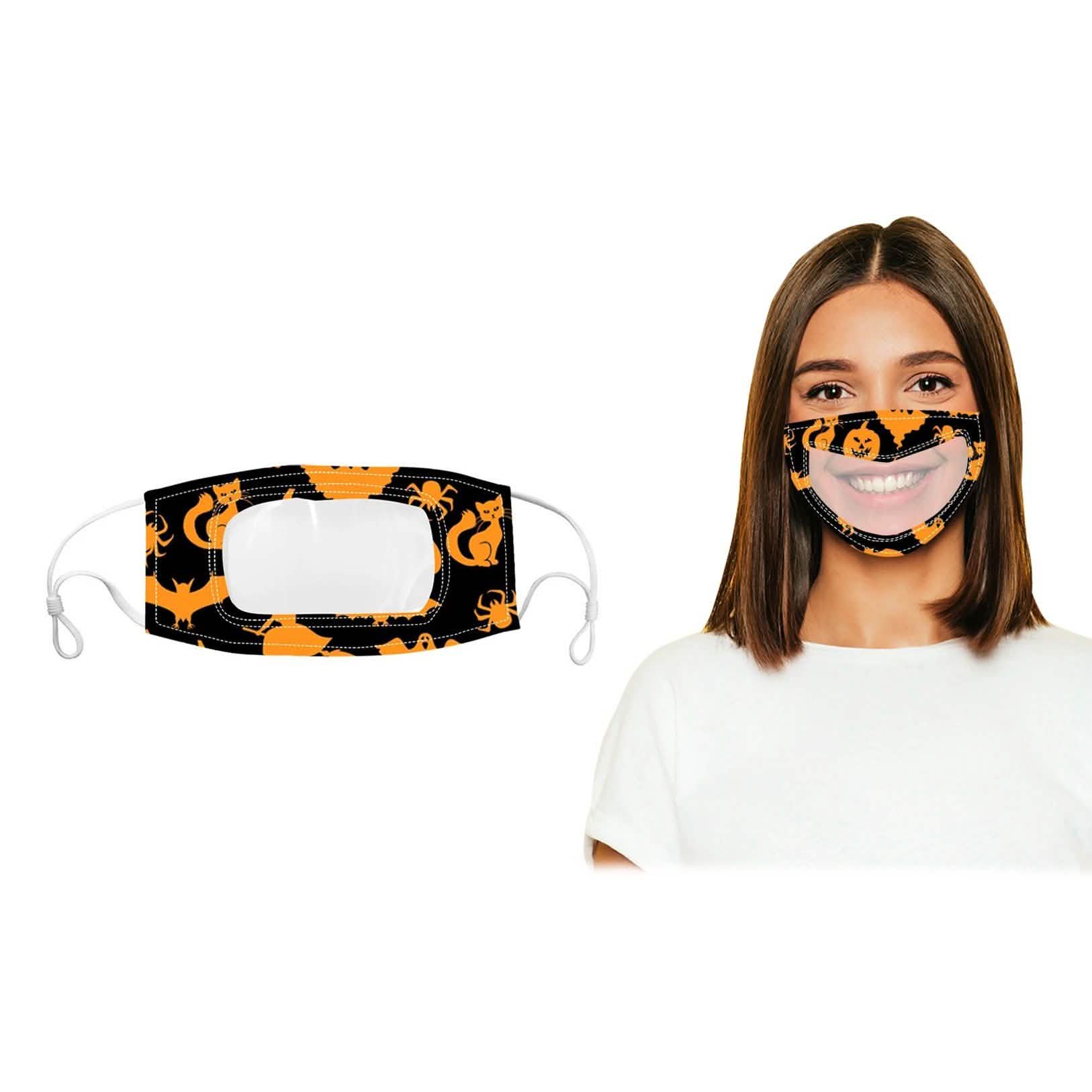 Lot de 3 : Masque buccal transparent avec sourire Communicator - Édition Halloween