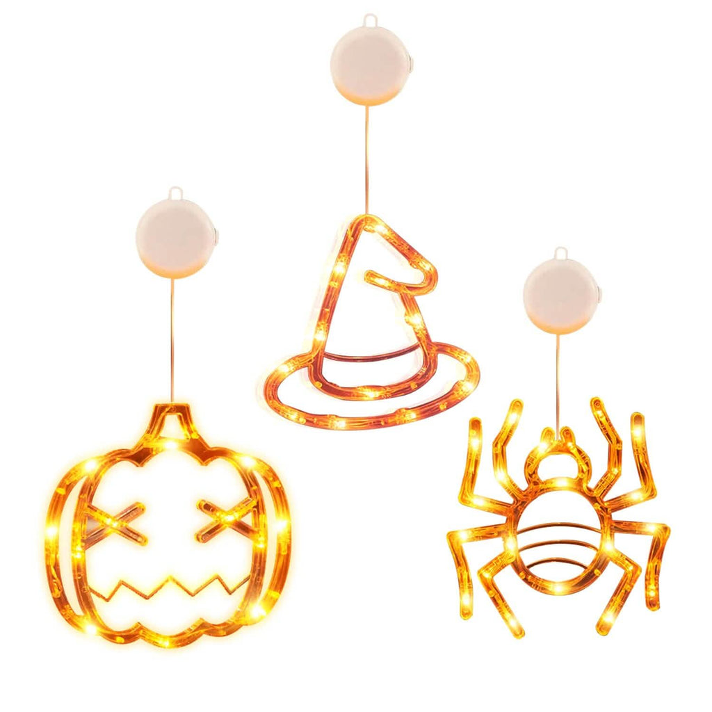 Lot de 3 : Lumière de fenêtre d'Halloween avec ventouse et trous de suspension