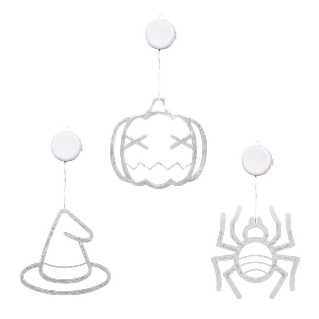 Lot de 3 : Lumière de fenêtre d'Halloween avec ventouse et trous de suspension