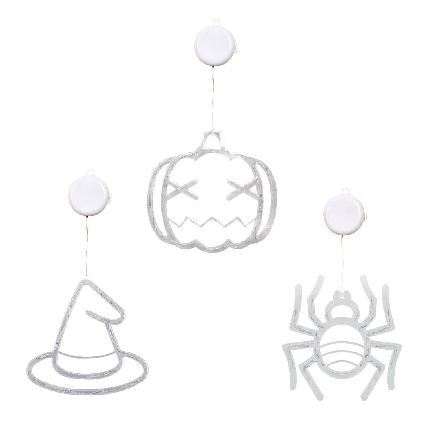 Lot de 3 : Lumière de fenêtre d'Halloween avec ventouse et trous de suspension