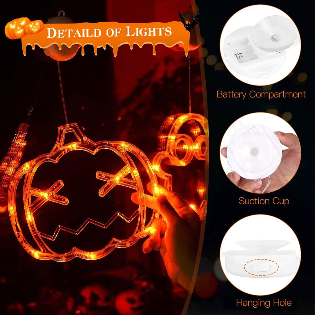 Lot de 3 : Lumière de fenêtre d'Halloween avec ventouse et trous de suspension