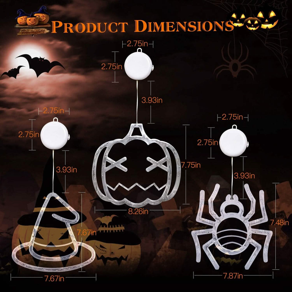 Lot de 3 : Lumière de fenêtre d'Halloween avec ventouse et trous de suspension