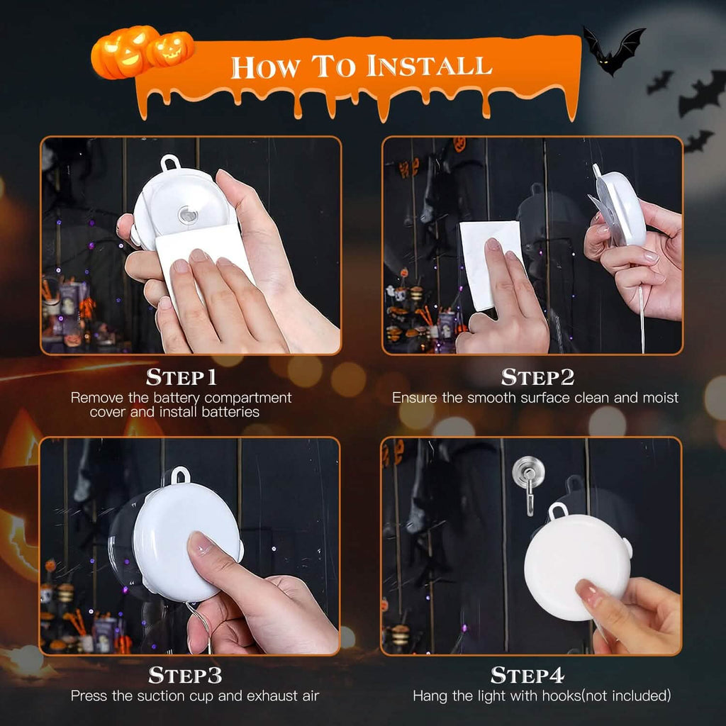 Lot de 3 : Lumière de fenêtre d'Halloween avec ventouse et trous de suspension