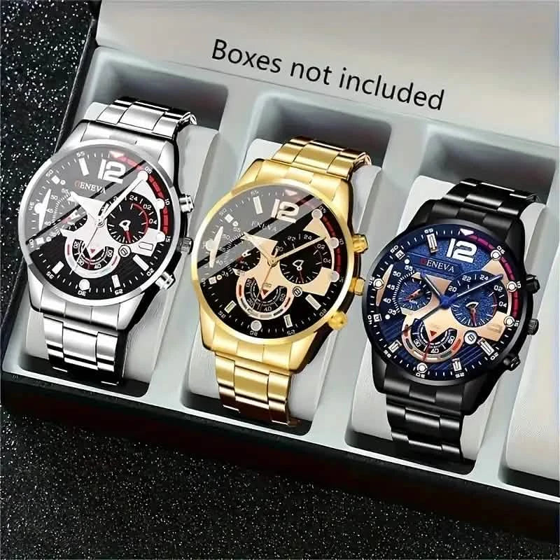 3-Pack: Luxury Men's Quartz Watch Set with Precision Time Scale