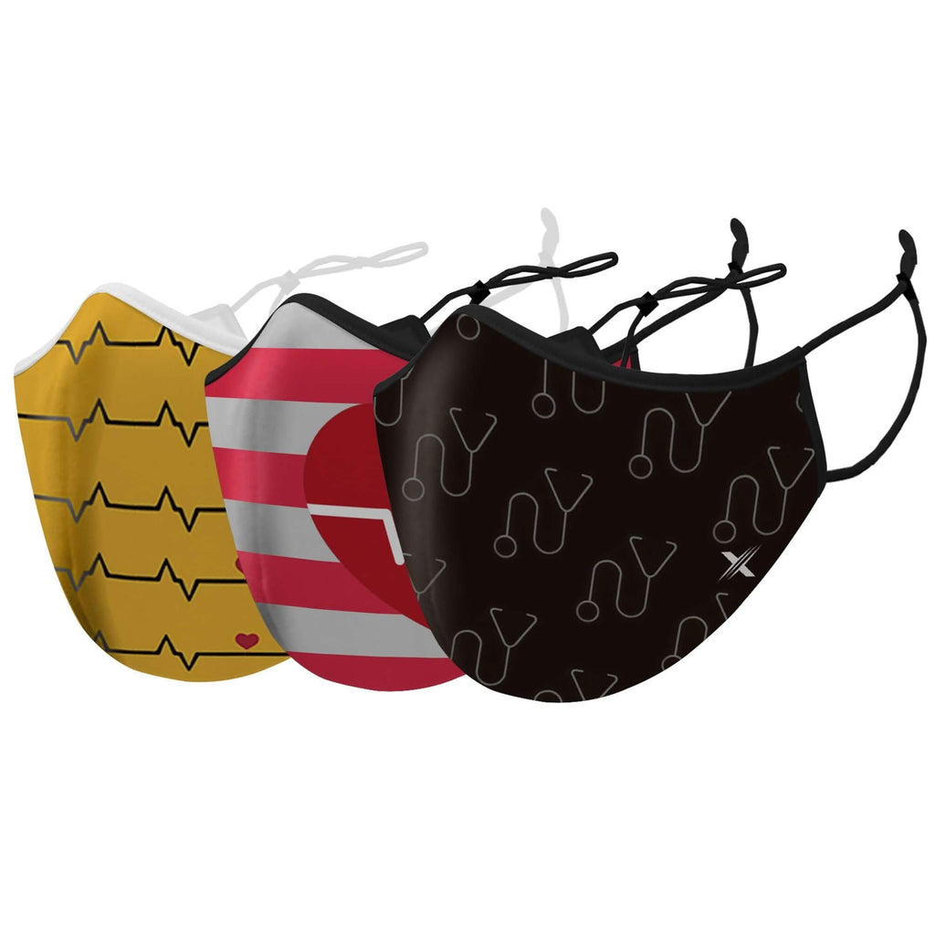 Lot de 3 : Masque de protection réutilisable double épaisseur pour infirmière, inspiré d'imprimés médicaux, avec boucles ajustables