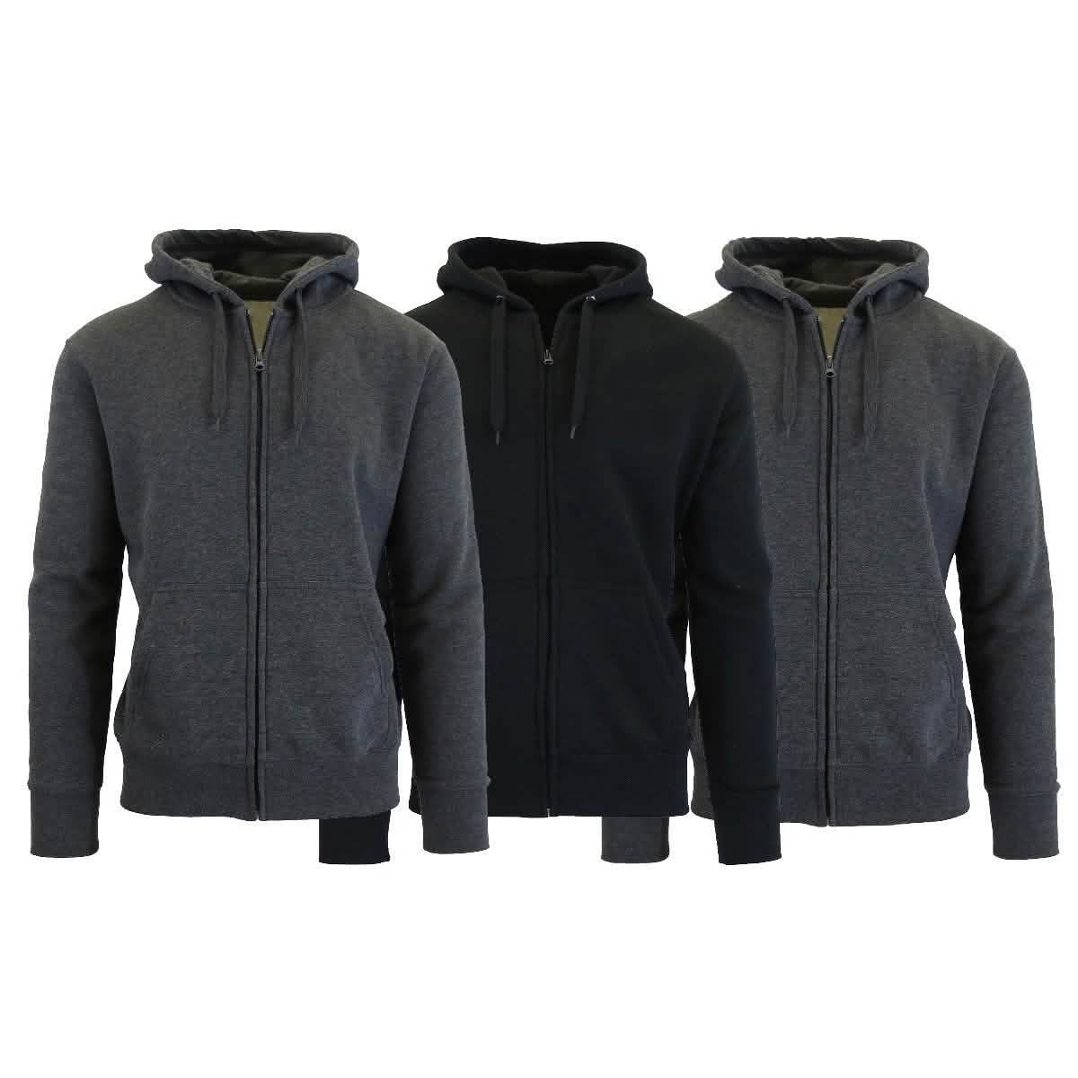 Lot de 3 sweats à capuche zippés doublés polaire pour homme, coupe ajustée