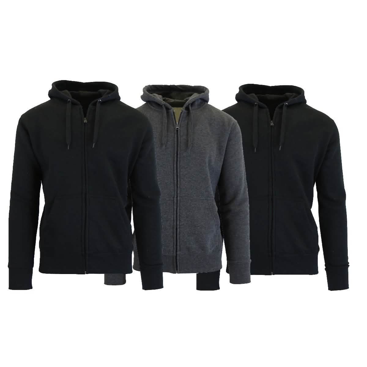 Lot de 3 sweats à capuche zippés doublés polaire pour homme, coupe ajustée