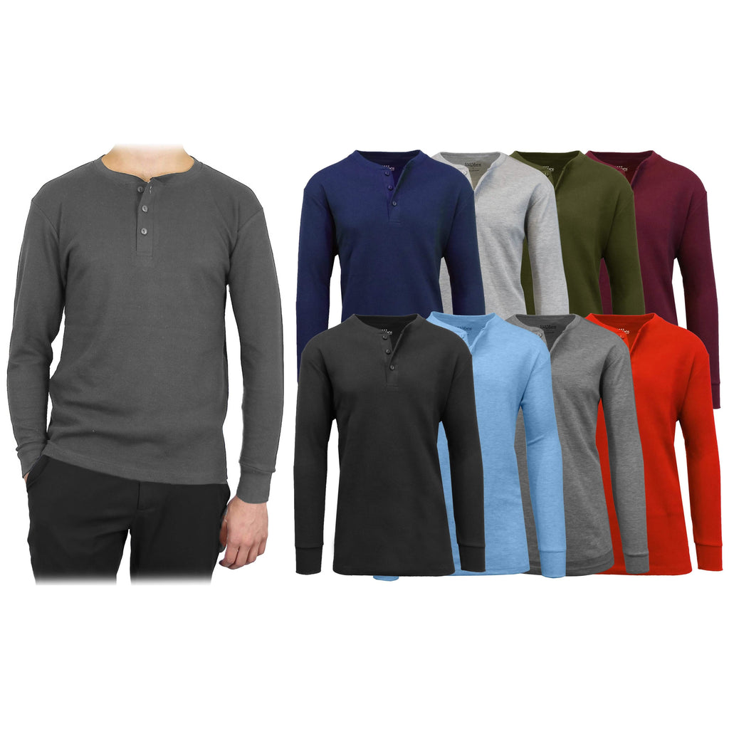 Lot de 3: T-shirts Henley thermiques gaufrés pour homme