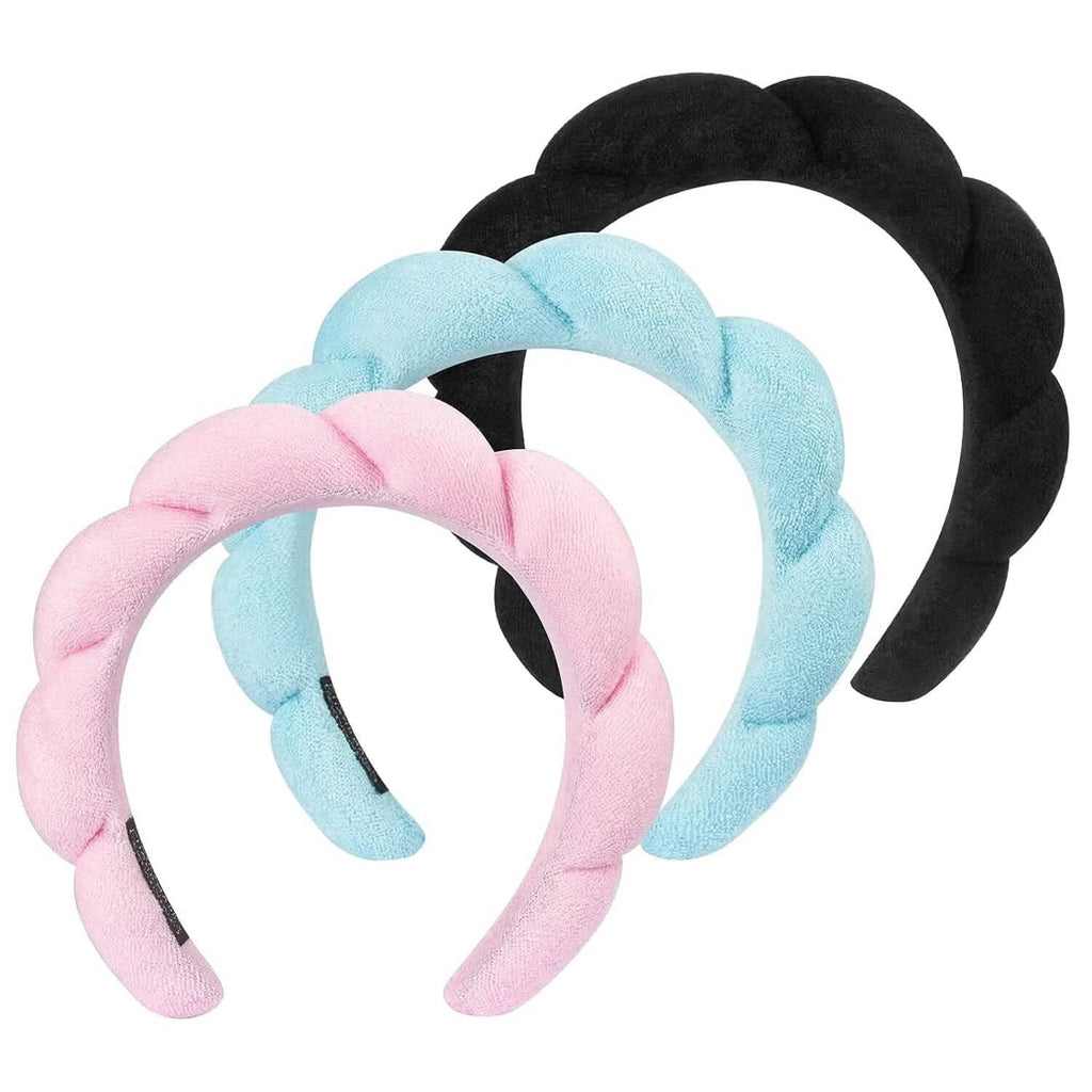 Lot de 3 : Bandeau éponge en tissu éponge pour le lavage du visage