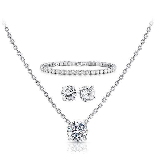 3-Pack: Round Cut Pendant With Round Cut Bracelet And Studs Set