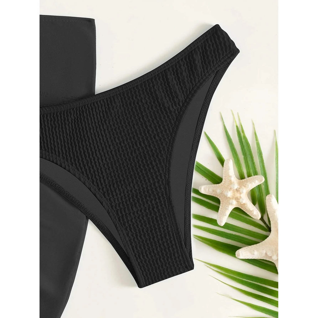 3-Pack: Textured Ring Linked Halter Bikini Swimsuit & Beach Skirt