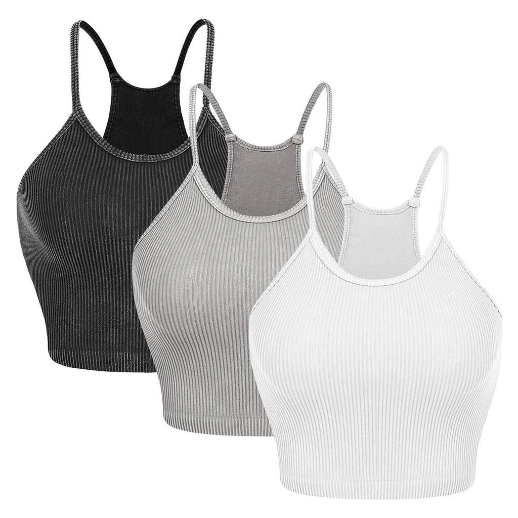 3-Pack: Women Crop Basic Tank Top Ribbed Knit Sleeveless