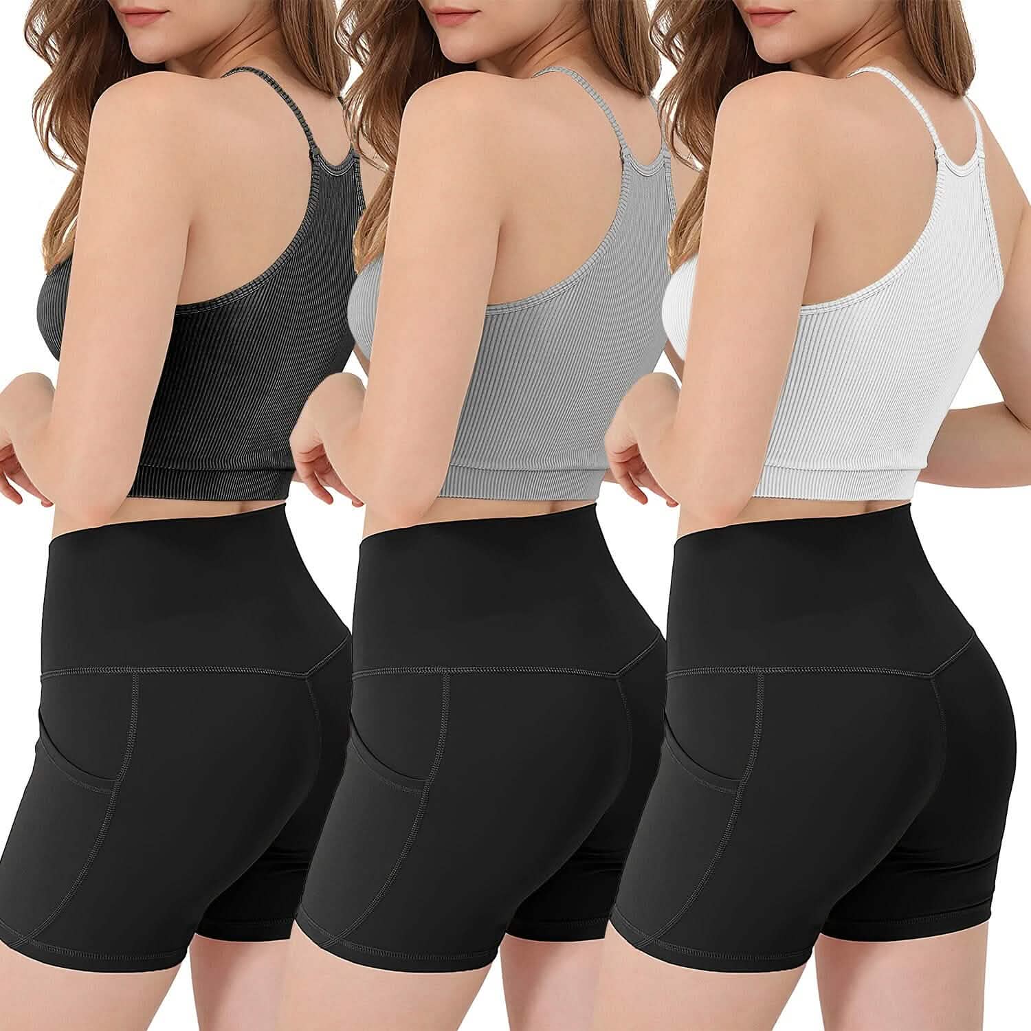 3-Pack: Women Crop Basic Tank Top Ribbed Knit Sleeveless