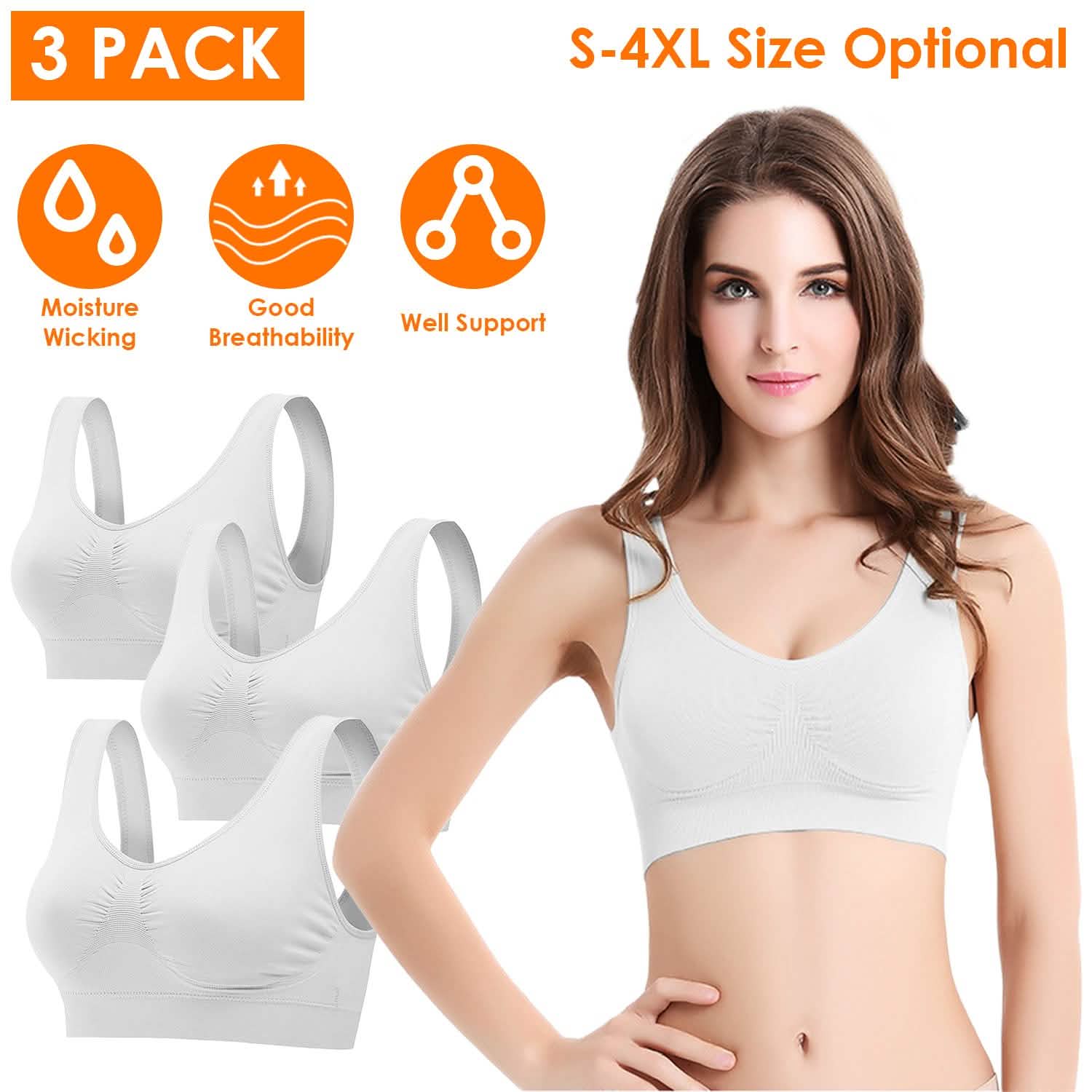 Lot de 3 soutiens-gorge sans armature et sans couture pour le sport et l'entraînement