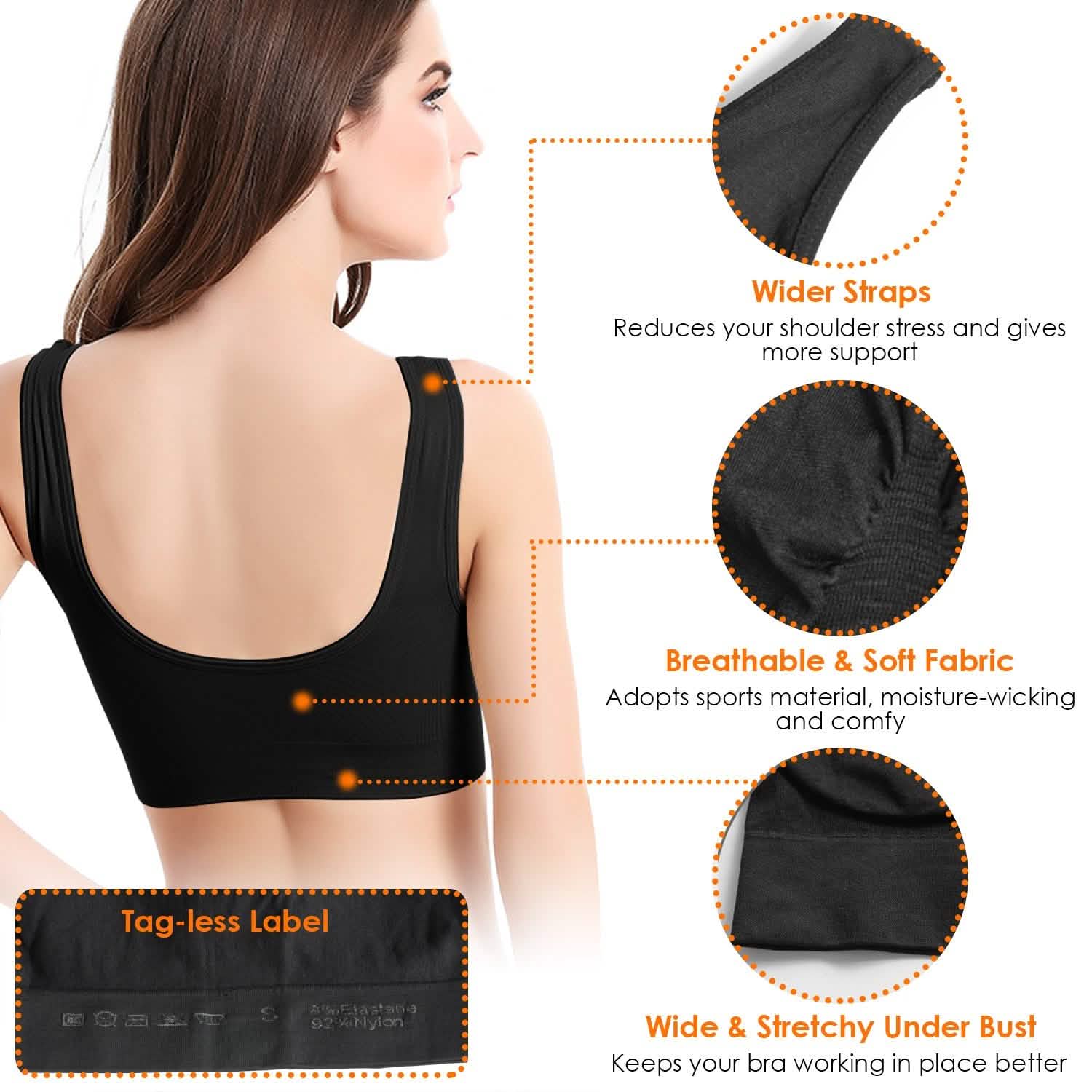 Lot de 3 soutiens-gorge sans armature et sans couture pour le sport et l'entraînement