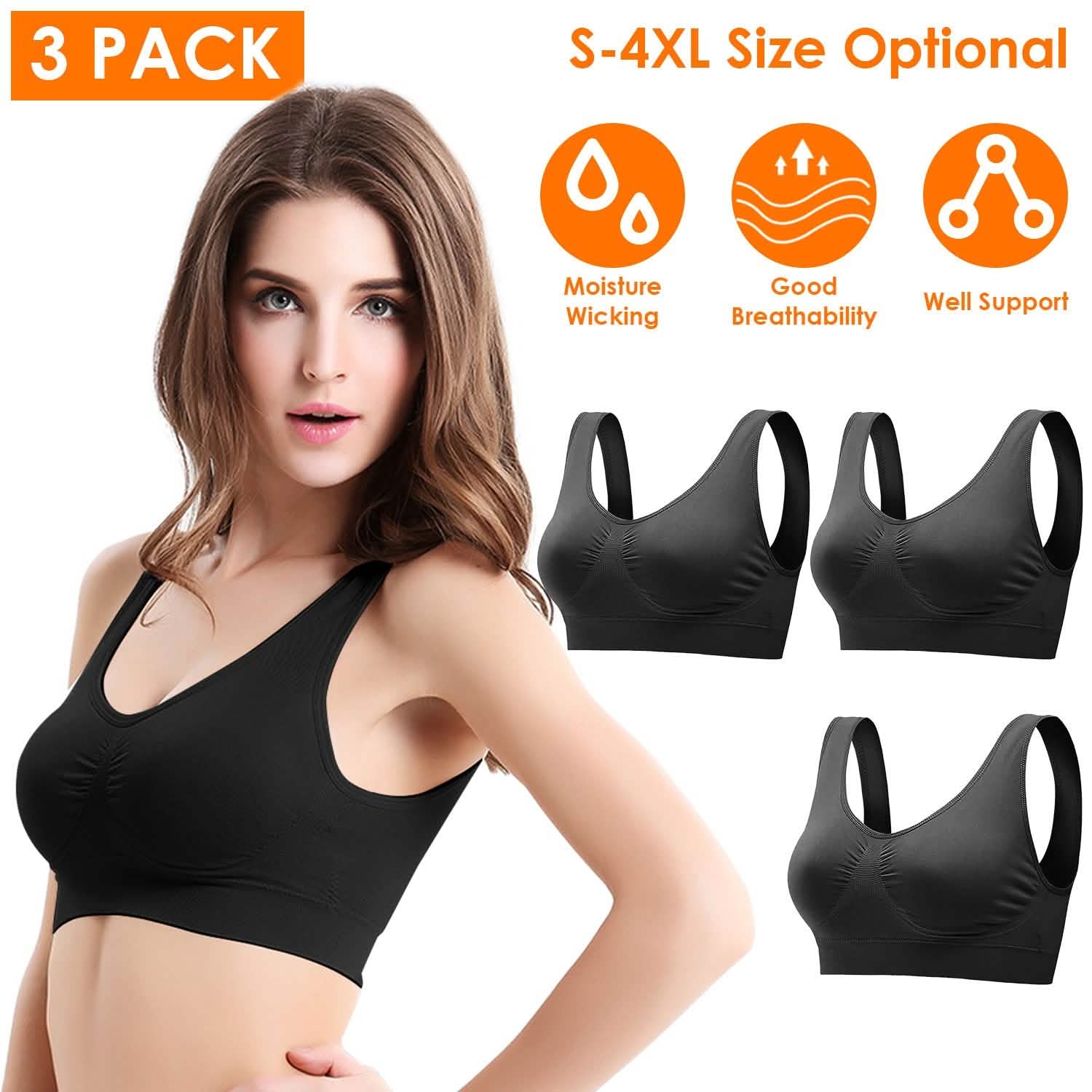 Lot de 3 soutiens-gorge sans armature et sans couture pour le sport et l'entraînement
