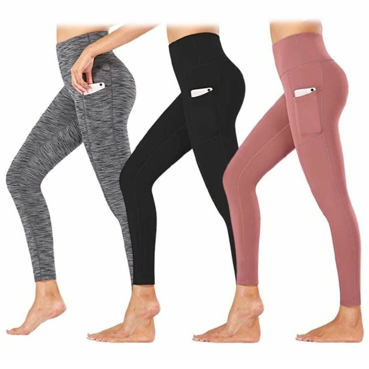 Lot de 3 : Leggings de sport athlétiques pour femme avec poches latérales