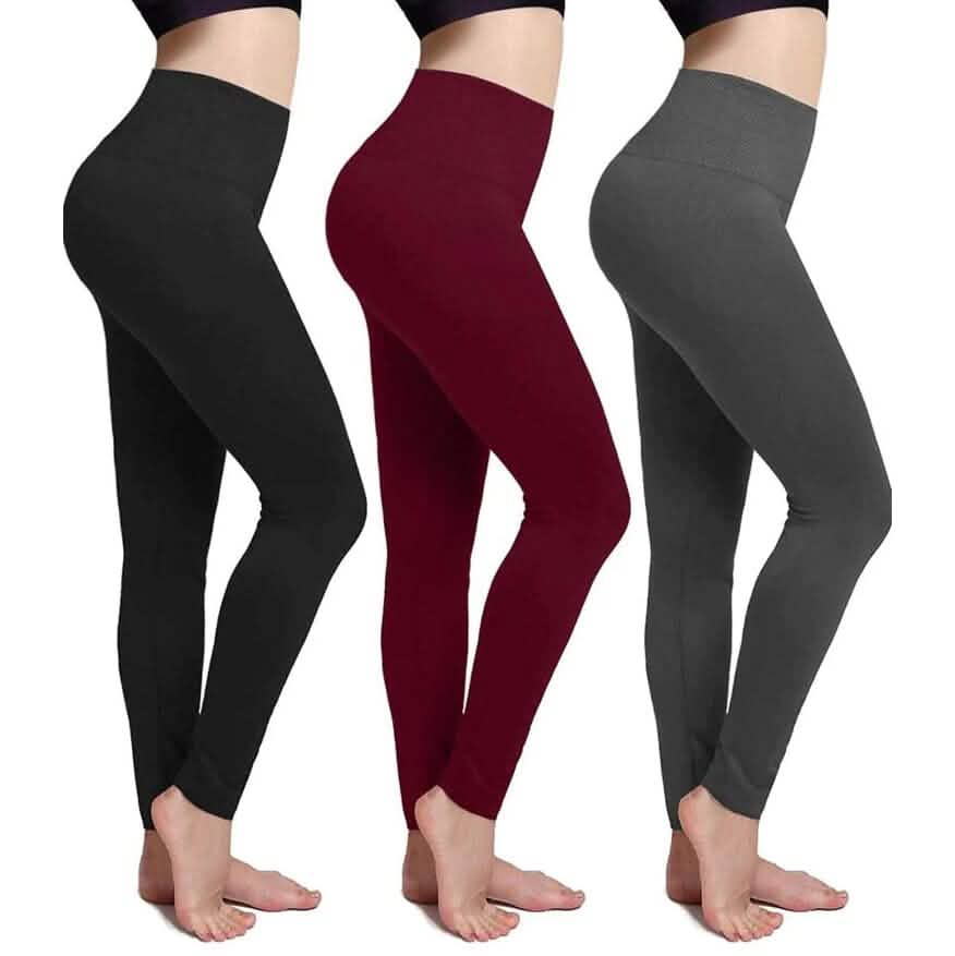 Lot de 3 : Leggings doublés en polaire pour femme, taille haute, doux, extensibles et chauds