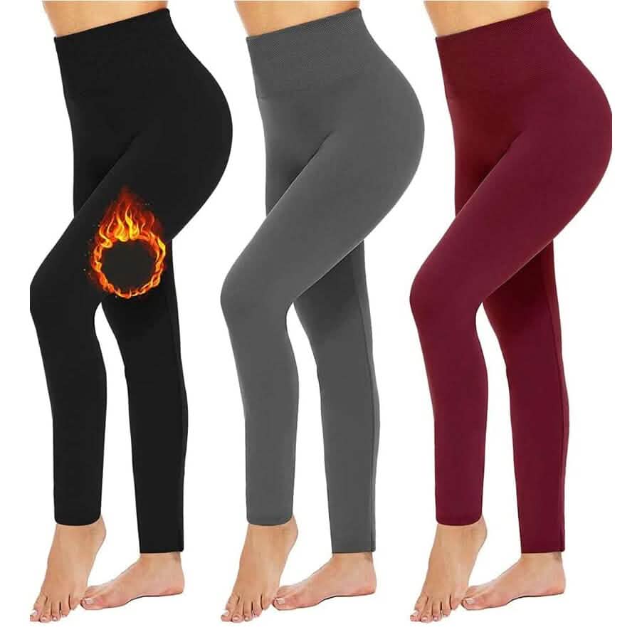 Lot de 3 : Leggings doublés en polaire pour femme, taille haute, doux, extensibles et chauds