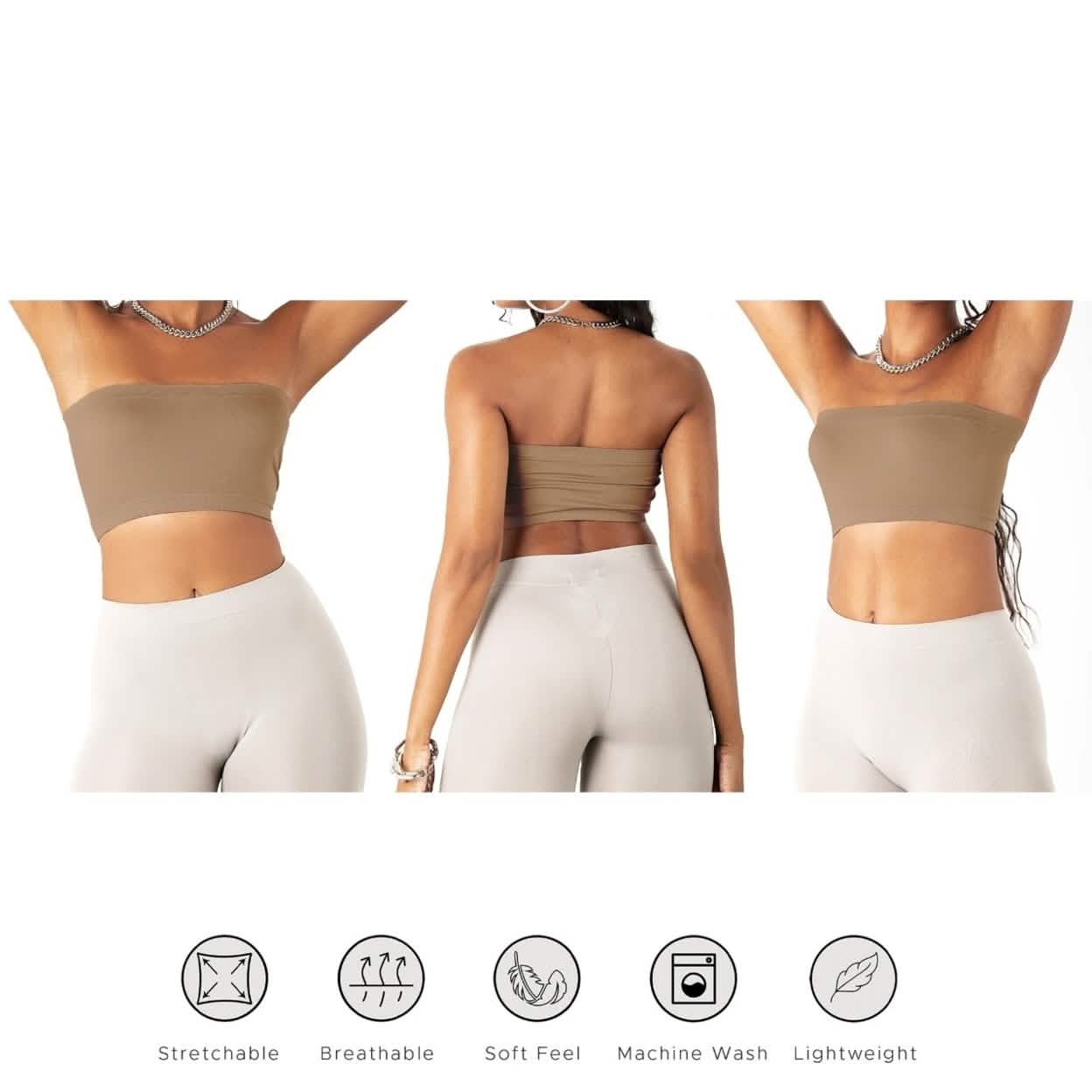 Lot de 3 : Soutien-gorge bandeau bustier sans couture pour femme