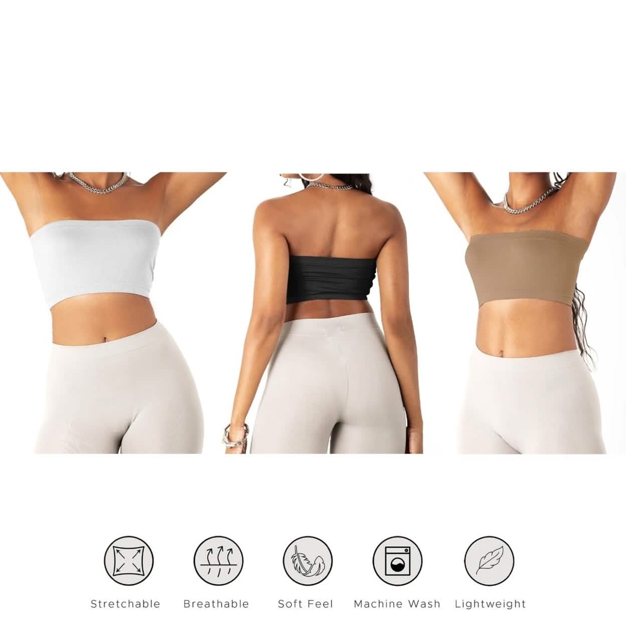Lot de 3 : Soutien-gorge bandeau bustier sans couture pour femme