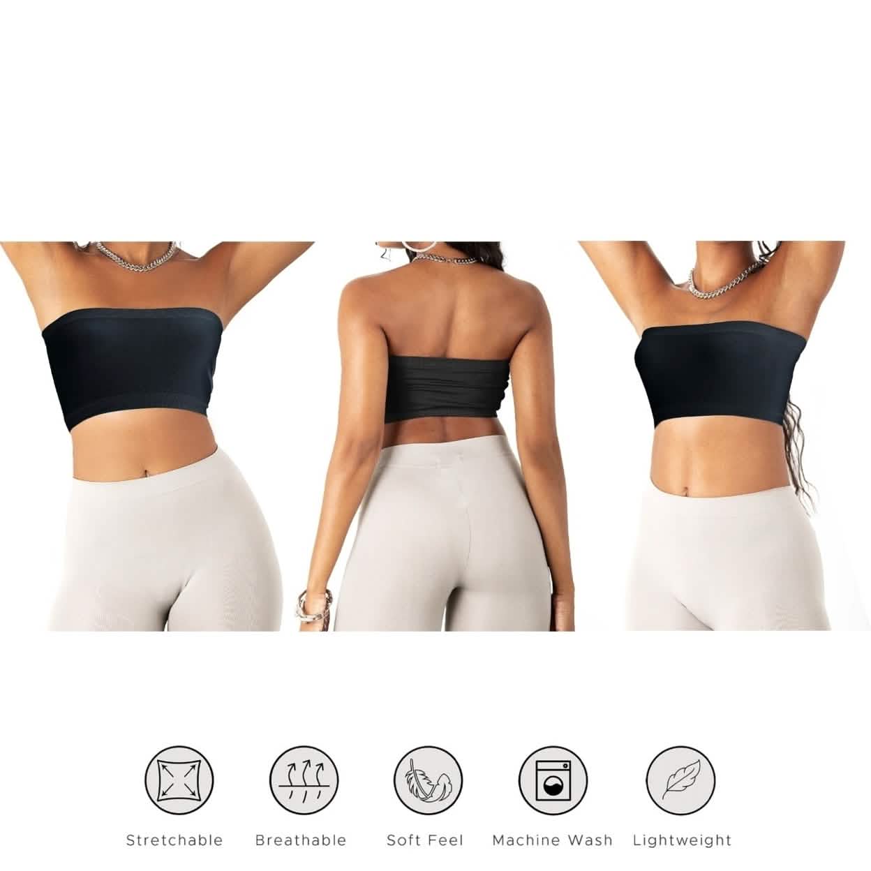Lot de 3 : Soutien-gorge bandeau bustier sans couture pour femme