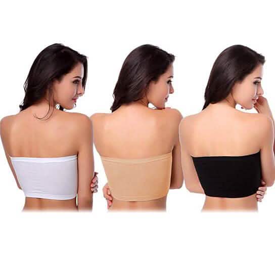 Lot de 3 : Soutien-gorge bandeau bustier sans bretelles sans couture rembourré pour femme