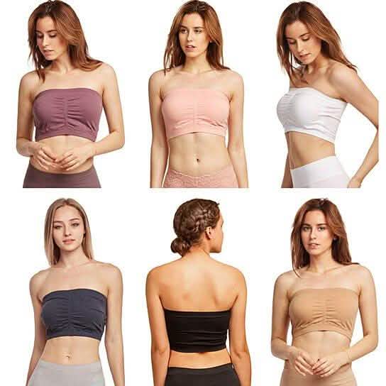 Lot de 3 : Soutien-gorge bandeau bustier sans bretelles sans couture rembourré pour femme