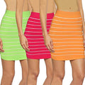 3-Pack: Women's Striped Seamless Microfiber Slim Nylon Pull-On Closure Mini Skirts