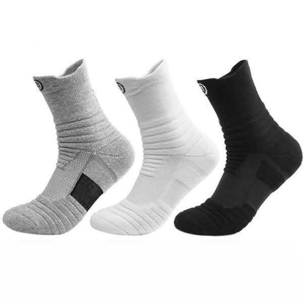 Lot de 3 paires : Chaussettes de sport Elite de basket-ball, épaisses, respirantes, absorbant la sueur, pour l'extérieur et la course à pied pour hommes