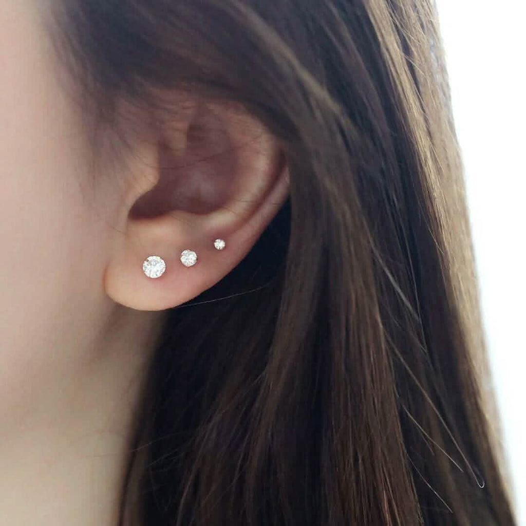 Ensemble de 3 paires : clous d'oreilles en argent sterling et cristal