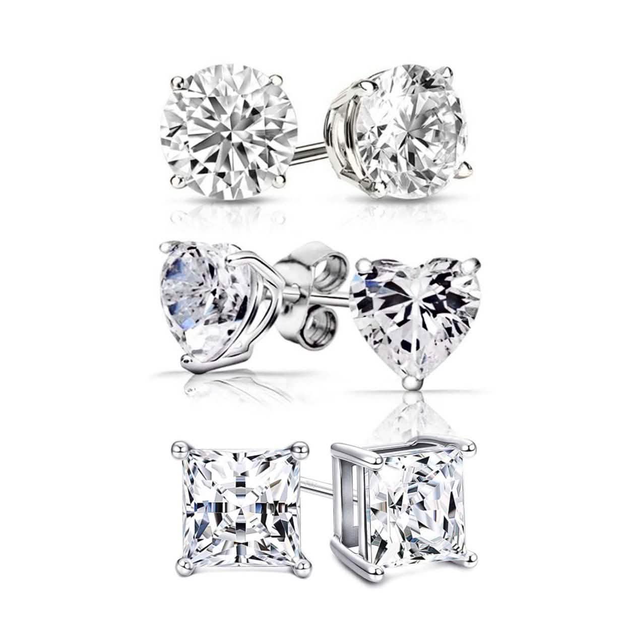 Ensemble de 3 paires : clous en argent sterling avec cristaux Swarovski Elements