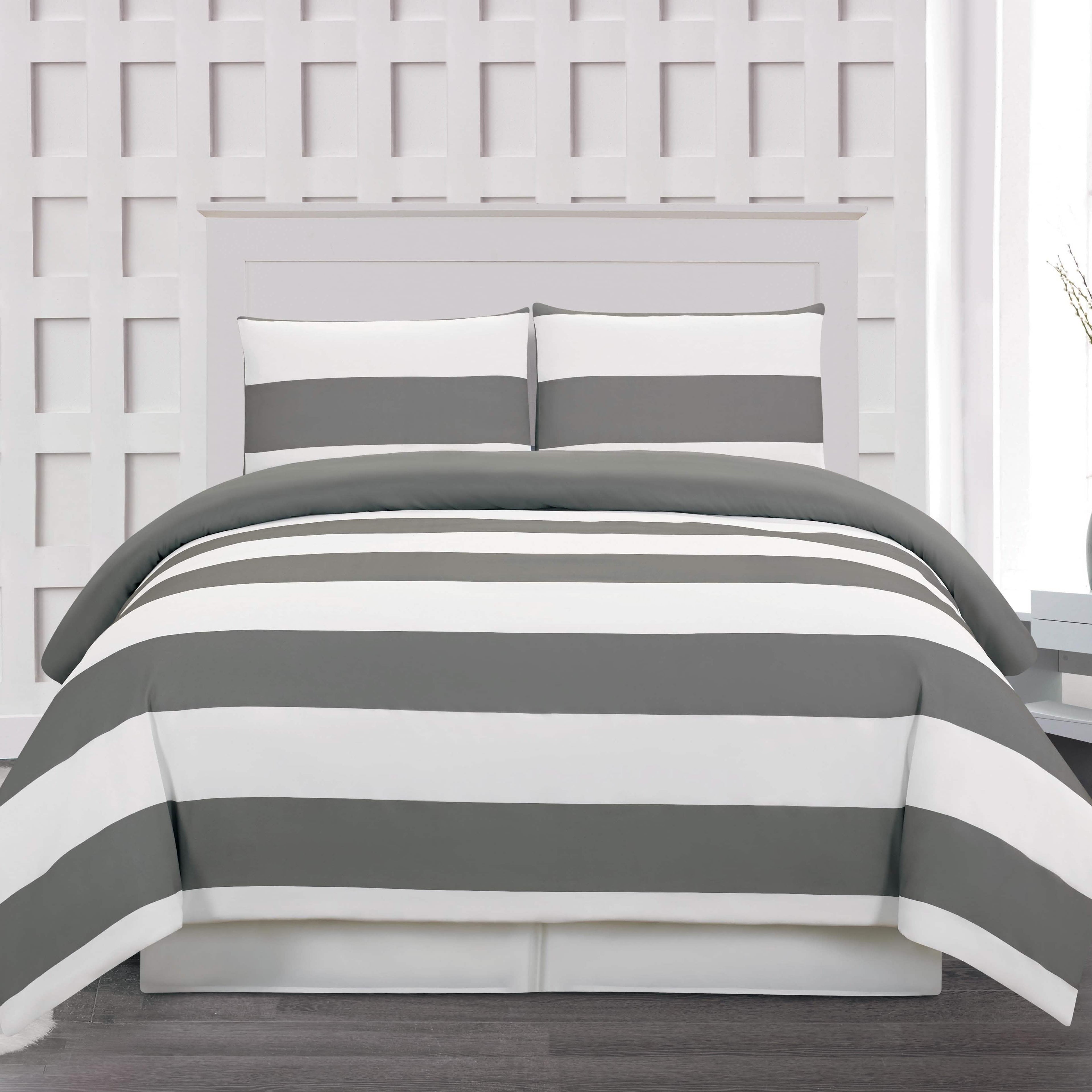 Ensemble de housse de couette 3 pièces à rayures cabana réversible hypoallergénique