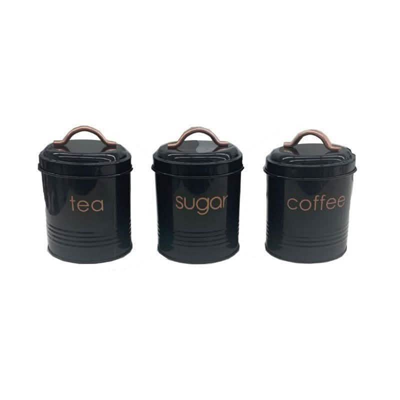 Ensemble de 3 boîtes à café, thé et sucre en métal et cuivre