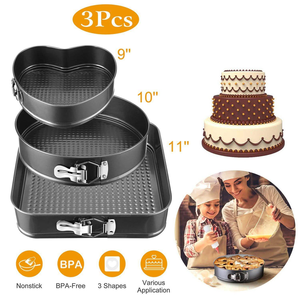 3-Piece: Non-stick Springform Cake Pan Set with Removable Bottom