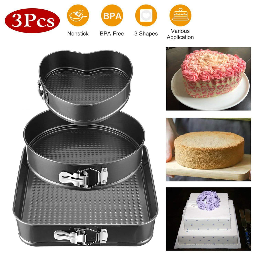 3-Piece: Non-stick Springform Cake Pan Set with Removable Bottom