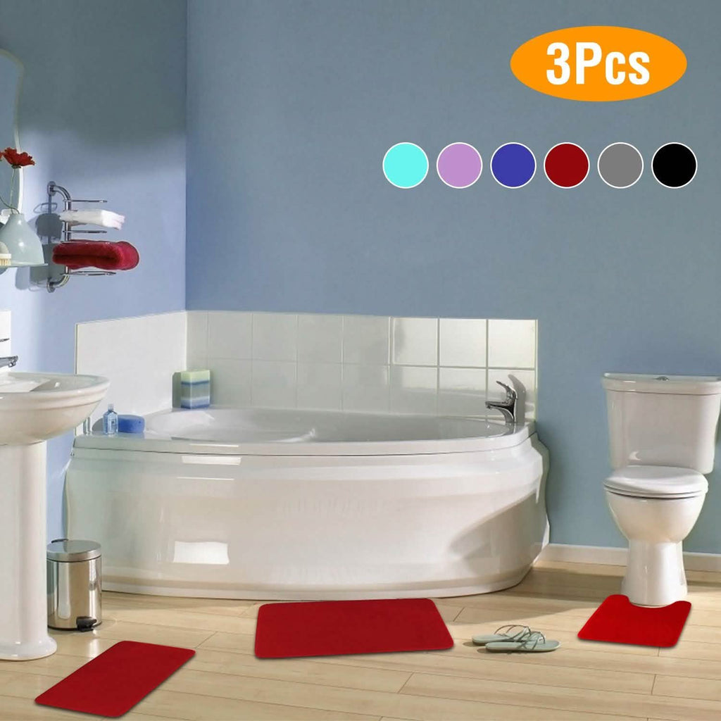 3-Piece Set: Bathroom Rug Set Plush Velvet Bath Carpet